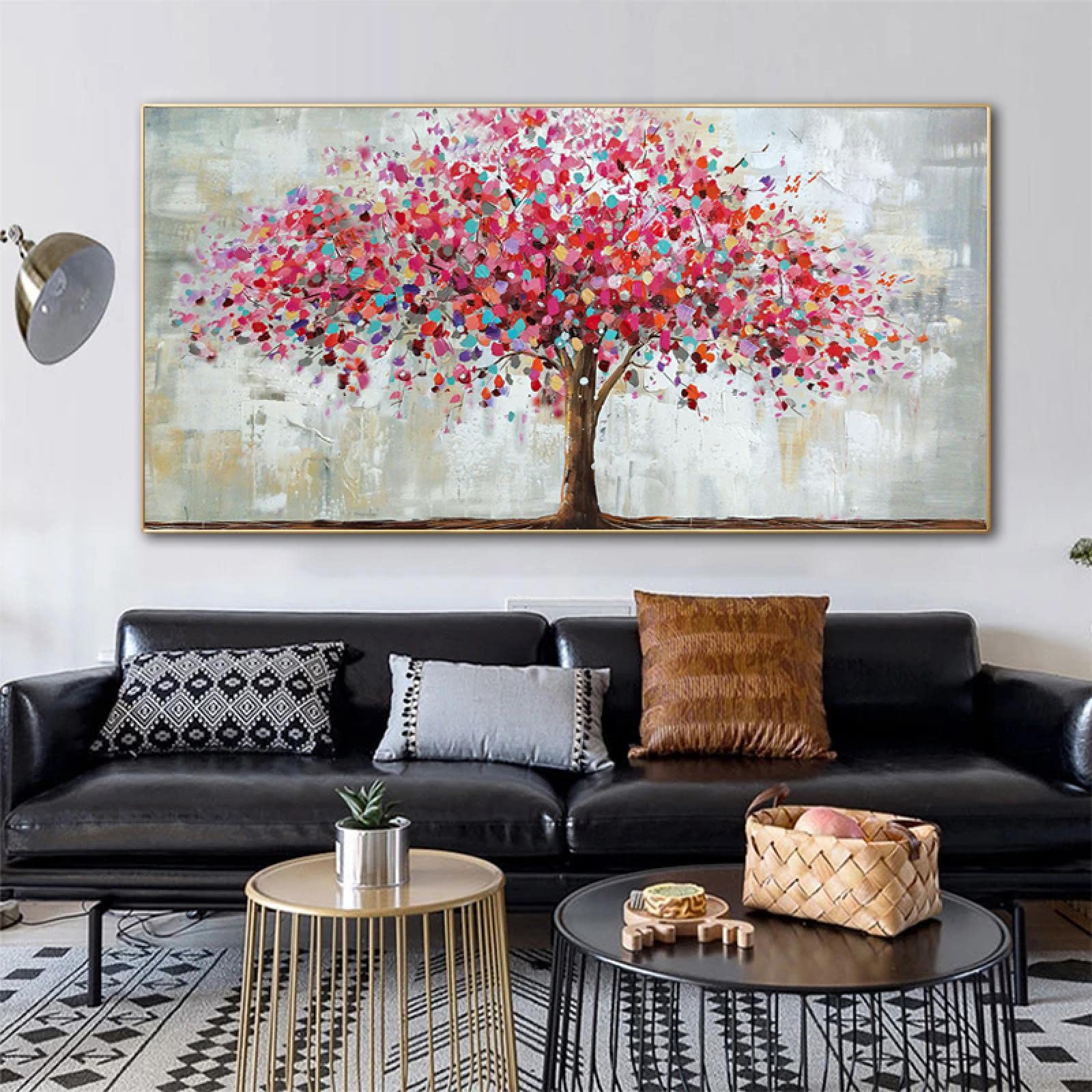 Red Rich Tree Pintura al óleo Impreso en lienzo Impresiones Decoración para el hogar Cartel abstracto Imágenes de arte de pared modernas para sala de estar 80x160cm (32x63in) con marco