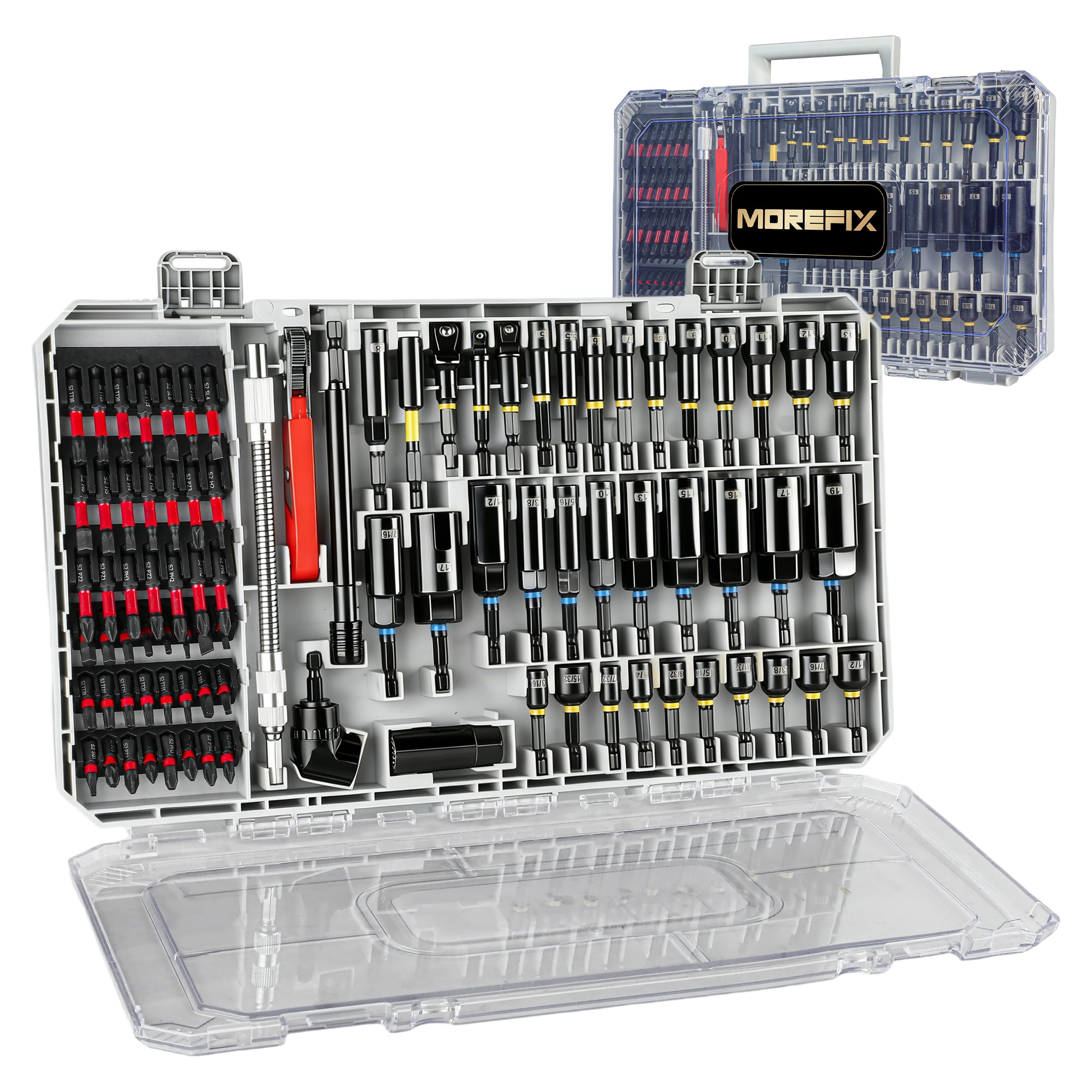 Set di 86 punte per avvitatore a percussione, con codolo esagonale da 1/4", set di chiavi magnetiche e bussole con angolo di 90 gradi, bussole metriche e SAE, barra di estensione flessibile e mini