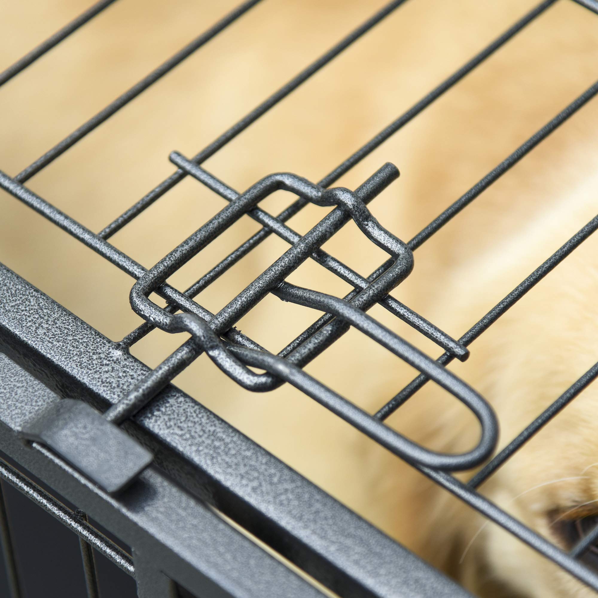 PawHut Jaula para Perros Plegable de Metal Jaula para Perros Grandes 125x76x81 cm con Ruedas y Frenos Bandeja Extraíble y Puerta con Pestillos para Golden Retriver Labrador Gris Oscuro