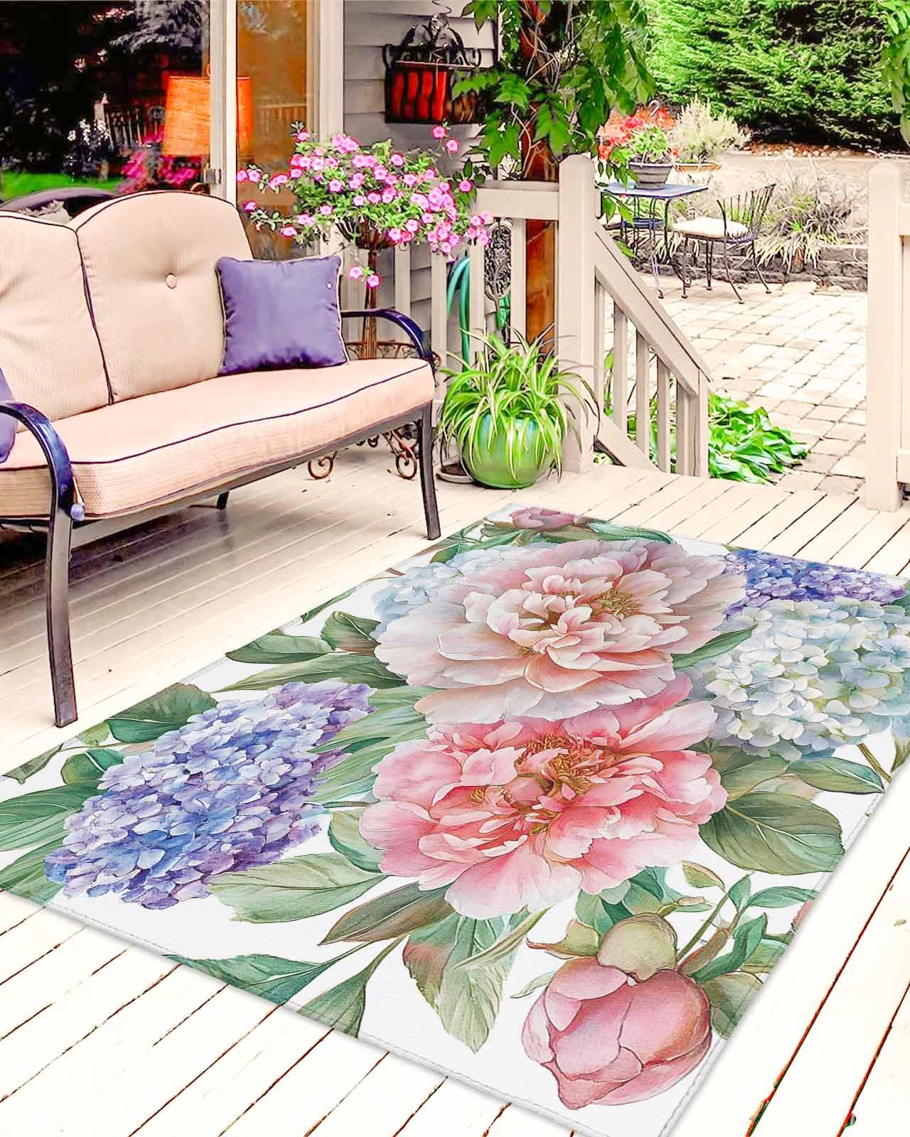 Amazon.com: ERUNPONLY Pink Hydrangea Blossom Outdoor Rug 6x9 Ft