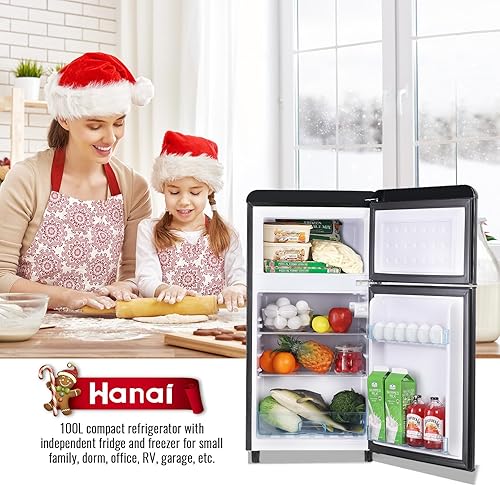 Miniatura 2 de WANAI Mini refrigerador retro de 3.5 pies cúbicos con congelador, refrigeradores compactos, nevera pequeña negra, refrigerador clásico de doble