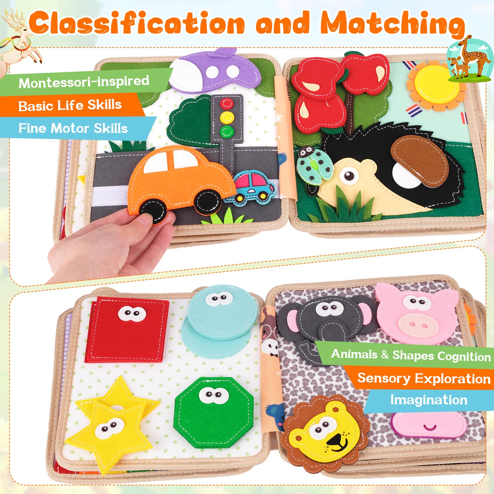 Busy Board per 1-3 Anni, Libro Montessori Interattivo, Libro Silenzioso in Feltro, Giochi Montessori 1 2 3 Anni, per L'educazione della Prima Infanzia, Regalo di Compleanno per Ragazzi e Ragazze