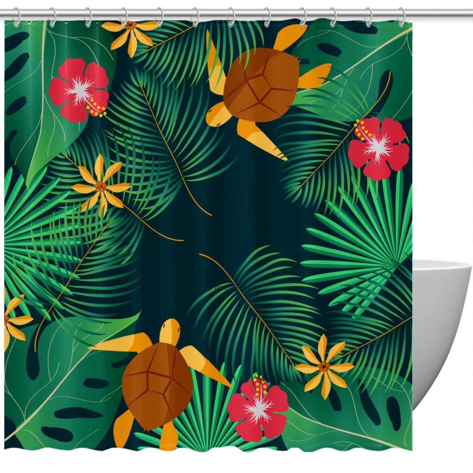 Rideau de douche vert feuilles tortues 183 x 183 cm rideau salle de bain imperméable