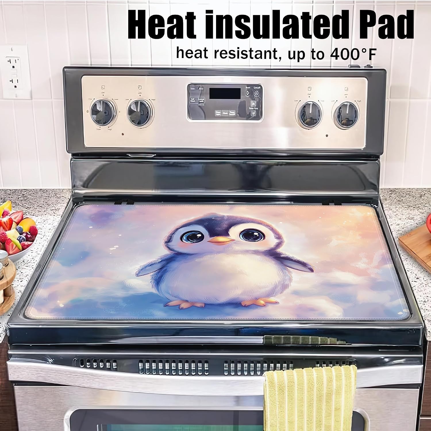 Stove Top Covers for Electric Stove,Cute Penguin Flat Top Stove Cover,Watercolor Animal Heat Resistant Glass Top Stove Cover Protector Anti-Slip Range Covers, 28 x 20 Inch image 5