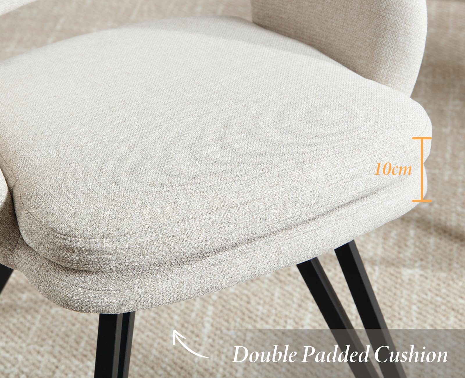 chairus Juego 2 de Sillas Cocina Tapizadas de Lino Sillas de Comedor Modernas Giratoria con Patas de Metal, Sillas Restaurante diseñas con Cojín Doble para Hogar/Cafetería, Avena