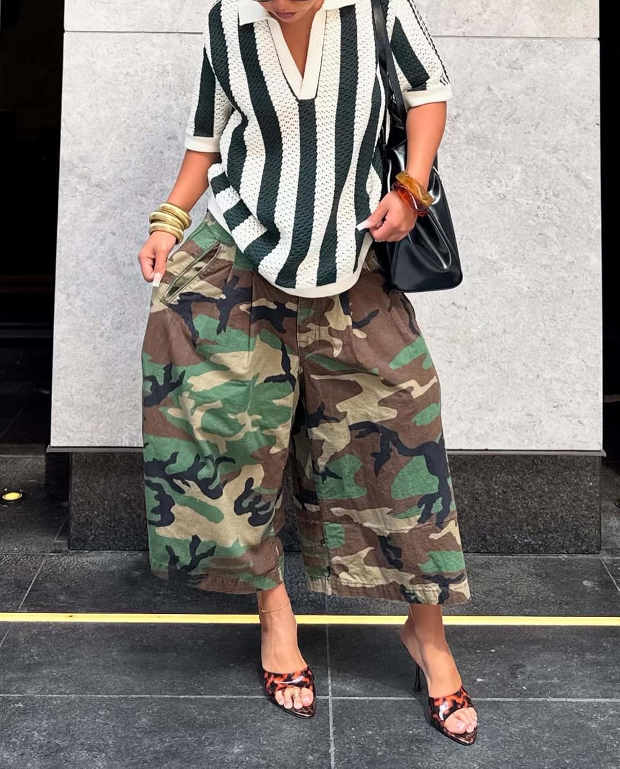 Voghtic Women's Camo Sweatpants Barrel Cropped Elastic Waist Denim Pants Loose Trousers with Pockets - Image 7