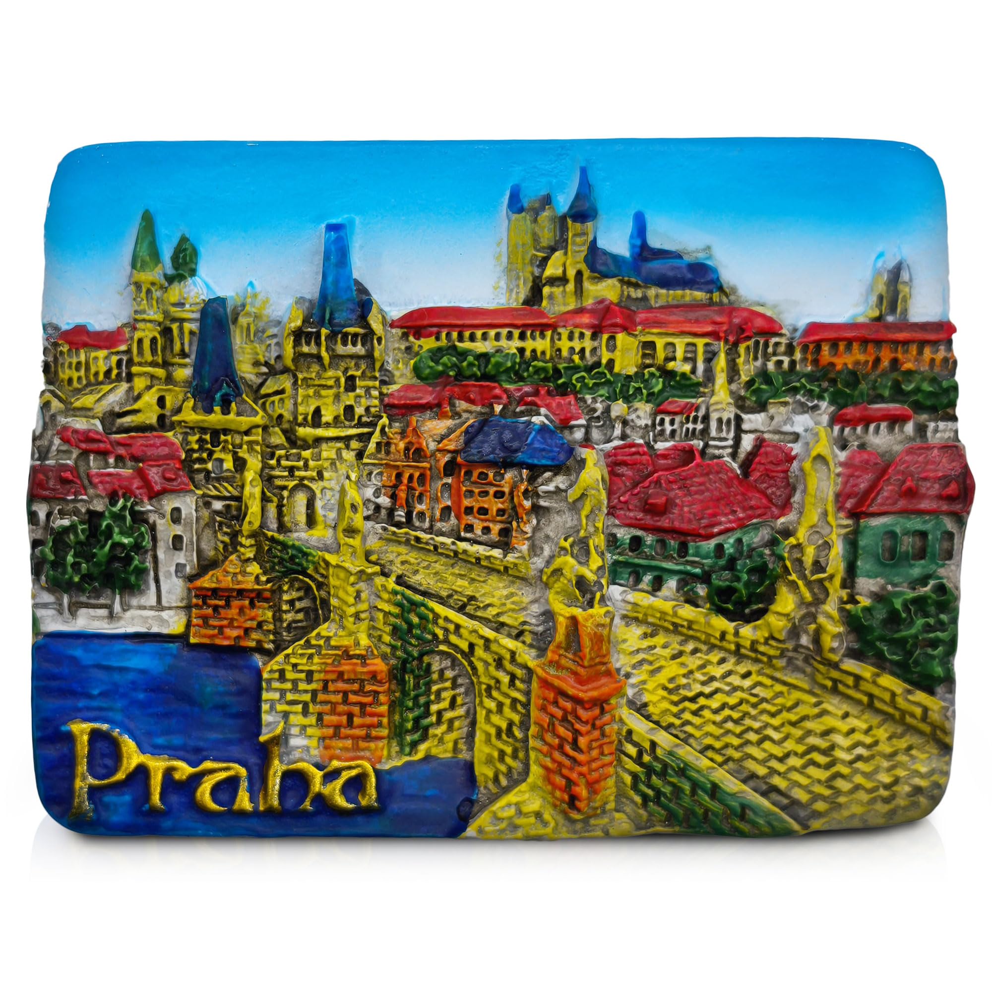 Prague Czech Republic 3D Fridge Magnet – Souvenir Collectible Featuring Charles Bridge & City Skyline with “Praha” Text – Travel Gift (6.4×4.9×1.7 cm)
