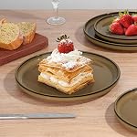 E-far Stoneware Dinnerware Ensembles pour 8, 24 Pièces Plaques et bols de glaçage réactifs, assiettes élégantes avec base en terre cuite rustique, lave-vaisselle & Micro-ondes, résistant aux rayures, Camel du désert