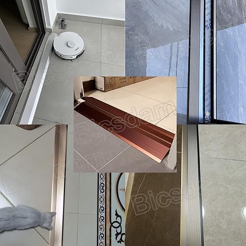 Miniatura 7 de WORDFUN Tira de transición de piso de madera a azulejo, reductor de umbral de alfombraazulejo, rampa de borde biselado, tira de umbral de aluminio
