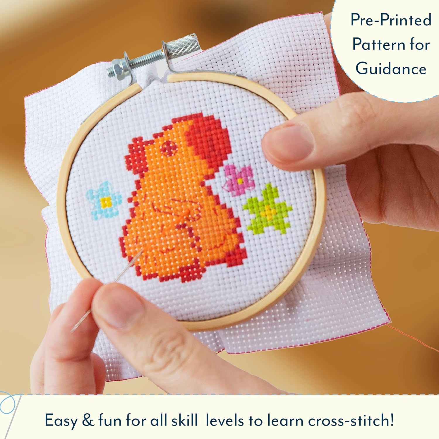GAMAGO Capybara Cross Stitch Embroidery Kit – DIY Needlework Craft Set with Hoop, Fabric, Floss & Instructions, Cute Beginner Embroidery Kit for Kids, Teens, & Adults