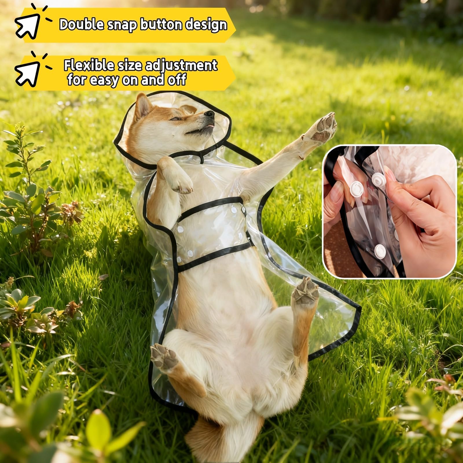 Imperméable pour Chien, Imperméable pour chien avec capuche, Poncho de Pluie en PVC Transparent, Boutons Réglables, pour chiens de petite et moyenne taille (L)
