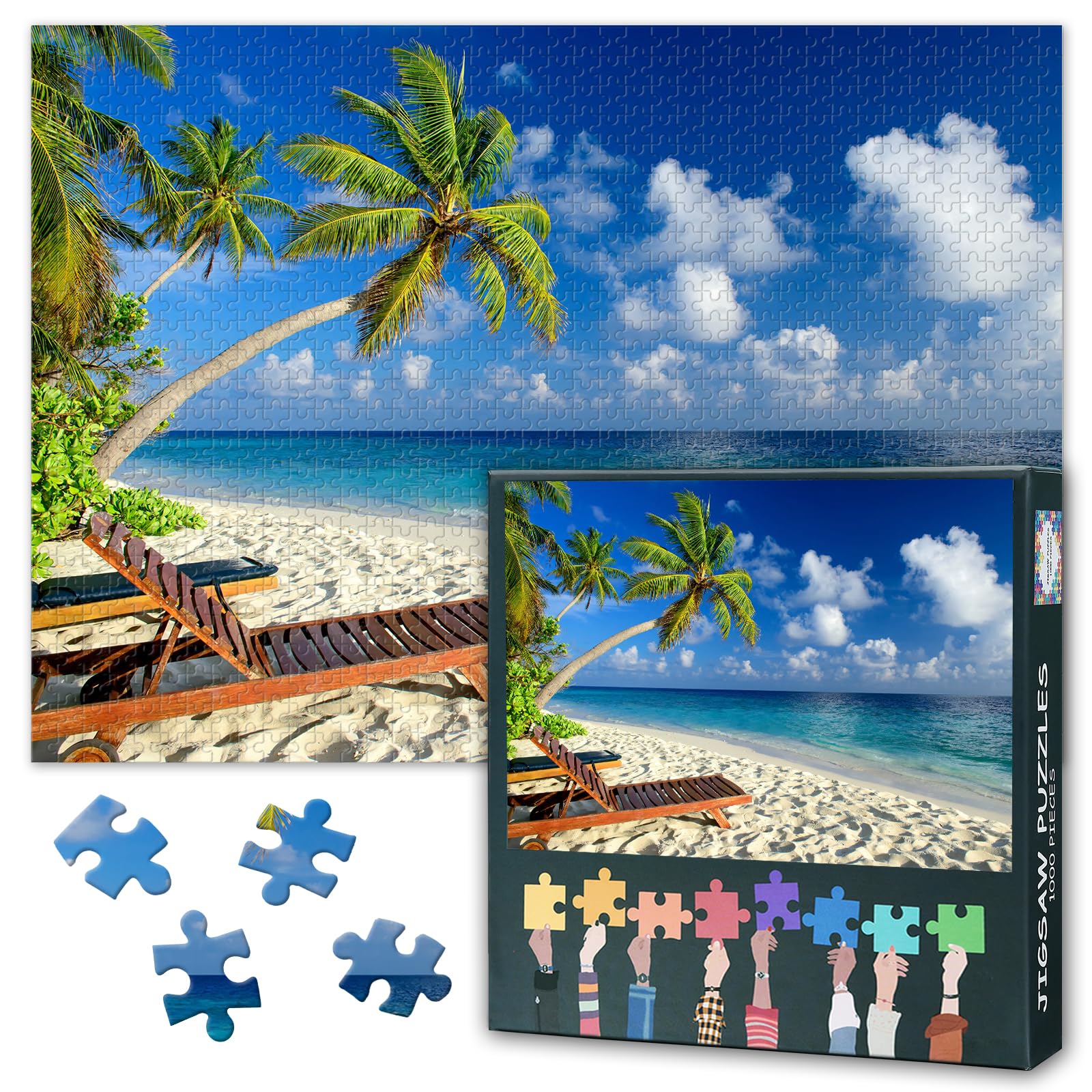 1000 Pieces Puzzles for Adults Jigsaw Puzzle Educational Games - 50x70 cm Summer Ocean Coconut Trees on Sands Beach Holiday Hard Difficult Challenging Puzzle