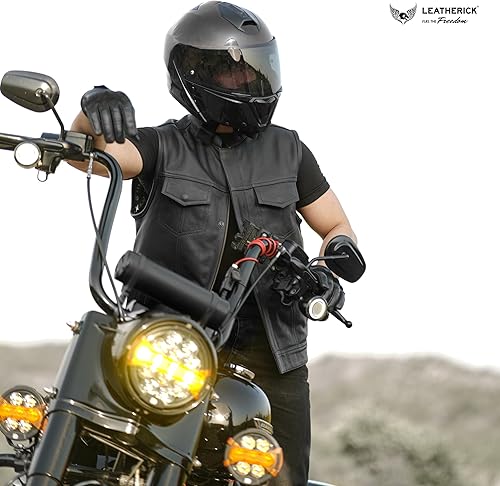 Miniatura 7 de Leatherick Mens Black Motorcycle Vests - Top Grain Cow Leather SOA Club & Traditional Paisley Satin Liner Leather Biker Vests