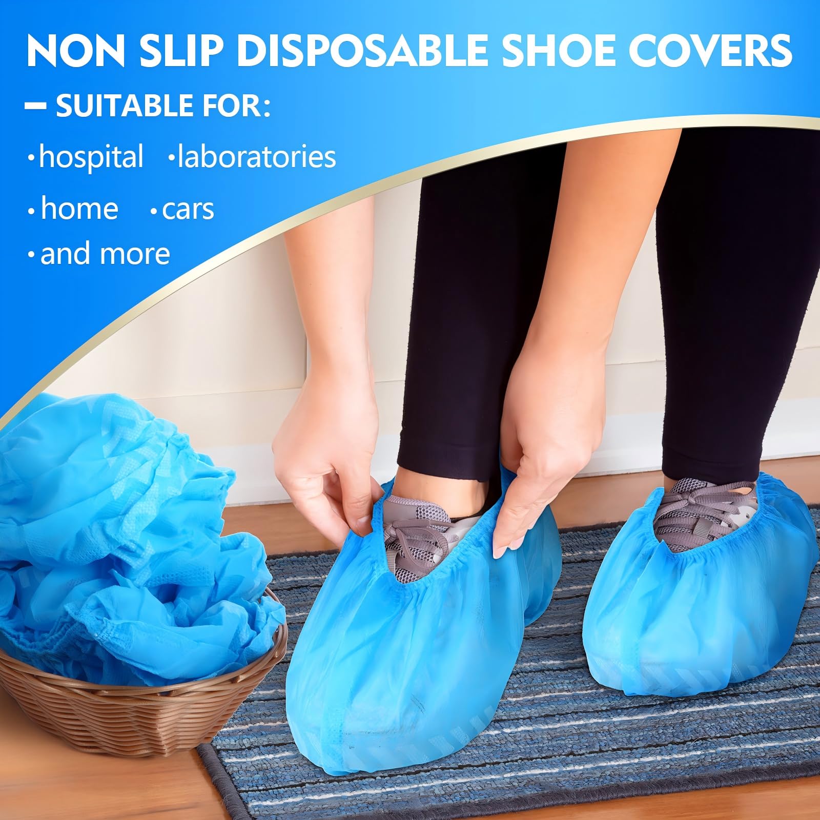 Lot de 300 housses de chaussures jetables antidérapantes pour chaussures - Pour intérieur et entrepreneurs - Taille unique - Bleu