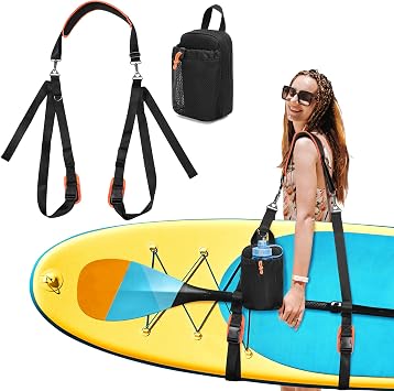 GOBUROS Paddle Board Carrying Strap with Detachable Storage Bag | Adjustable SUP Kayak Carry Strap with Metal Hardware for Paddle boards, Surfboards, Long boards, Canoe and Kayak, Black