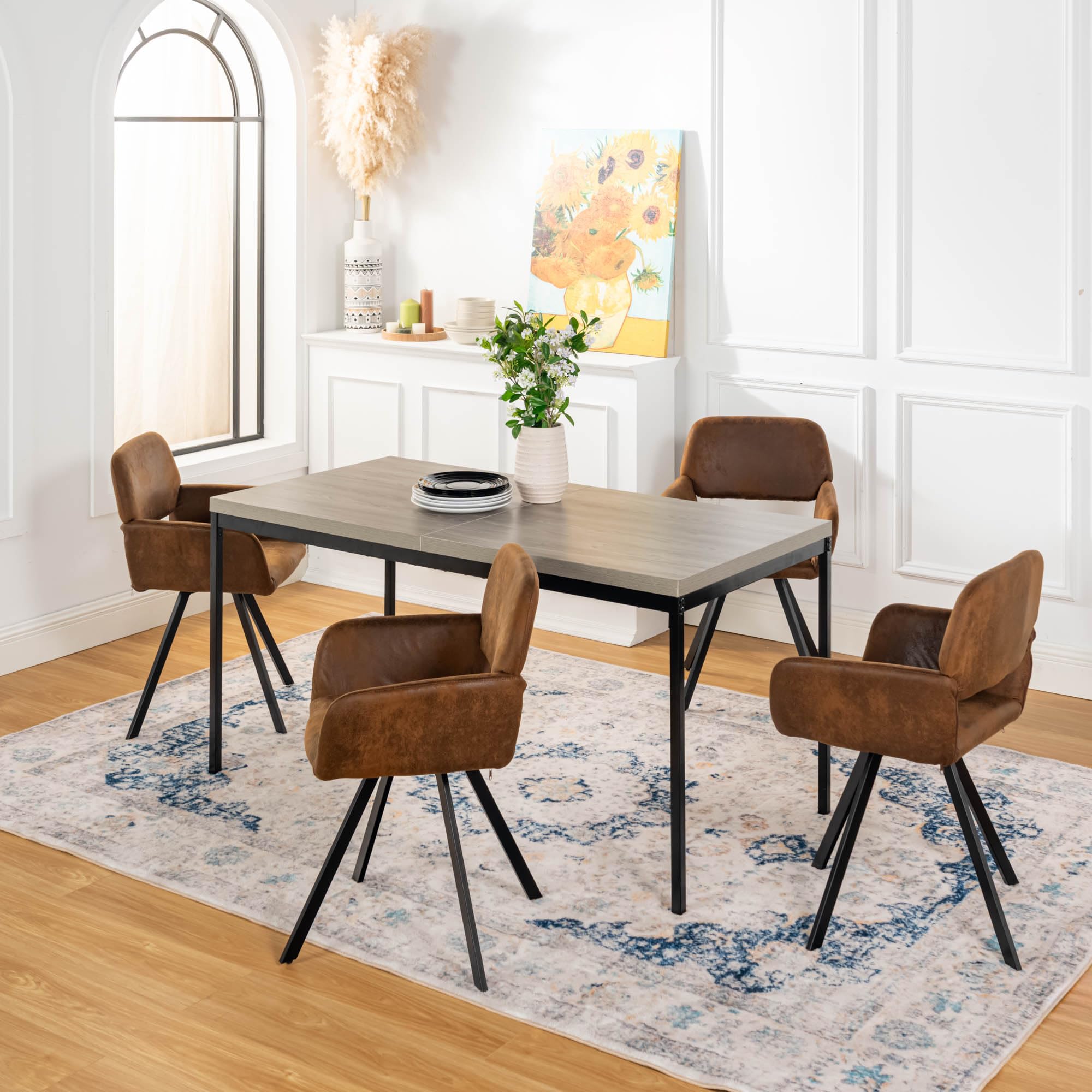 FurnitureR Tables de Conférence Rectangulaires en Grise, pour 4 à 6 Personnes, Plateau en Bois Epais avec Structure Métallique, pour Formations, Réunions, Conférences, 150x75x75cm
