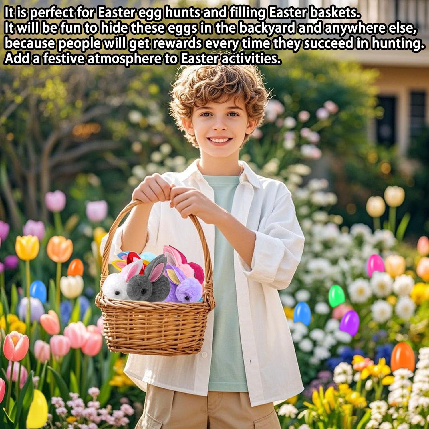 24 Pack Prefilled Easter Eggs with Easter Bunny Plush, Easter Basket Stuffers for Easter Eggs with Toys Inside, Easter Eggs Hunts Party Favors Surprise Eggs with Easter Bunny Mini Stuffed Animal - Image 4