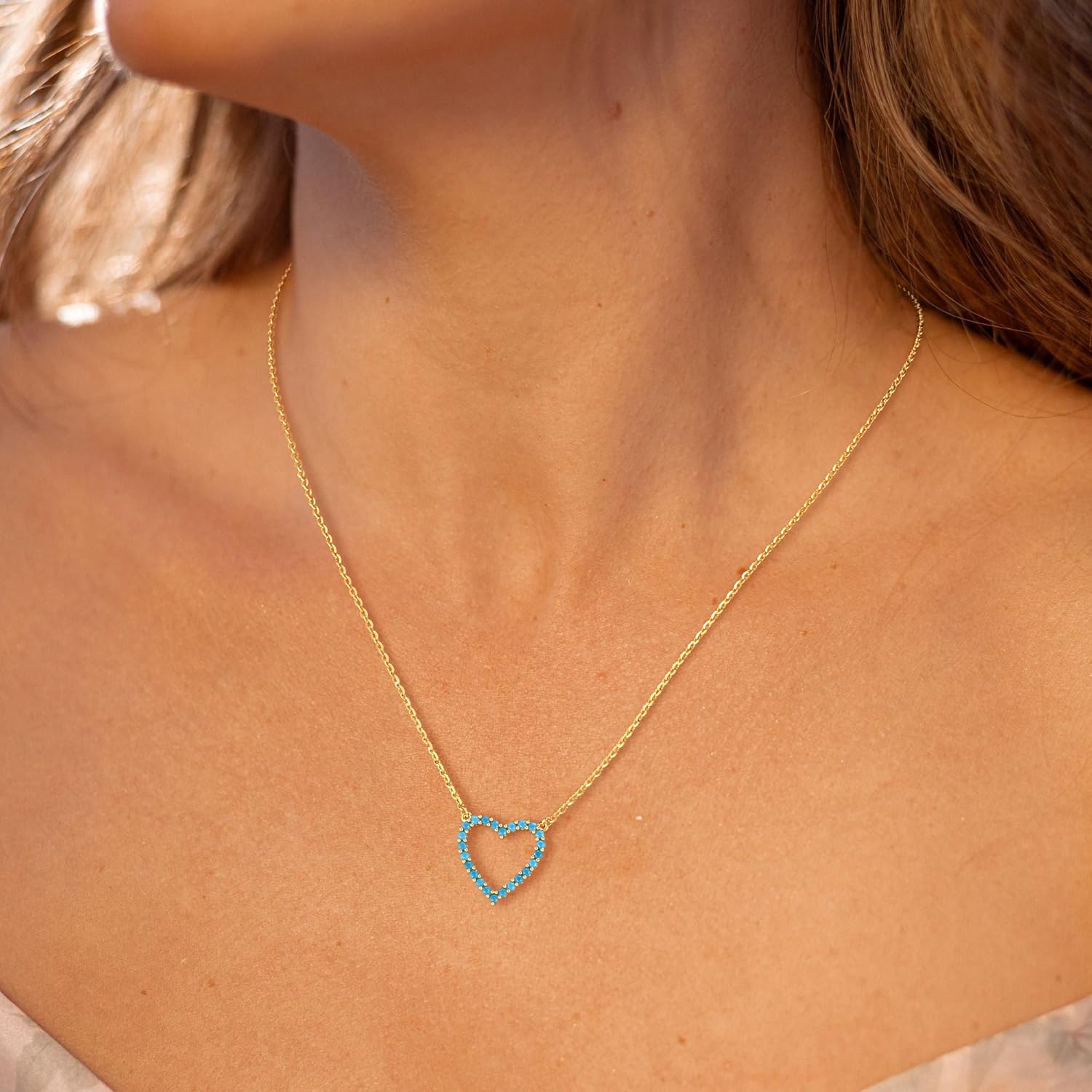 Cute Heart Necklace for Women: 14K Gold Plated Open Heart Pendant Non-Tarnish Simple Dainty Gold Necklace for Women Trendy Jewelry Gifts for Women - Image 2