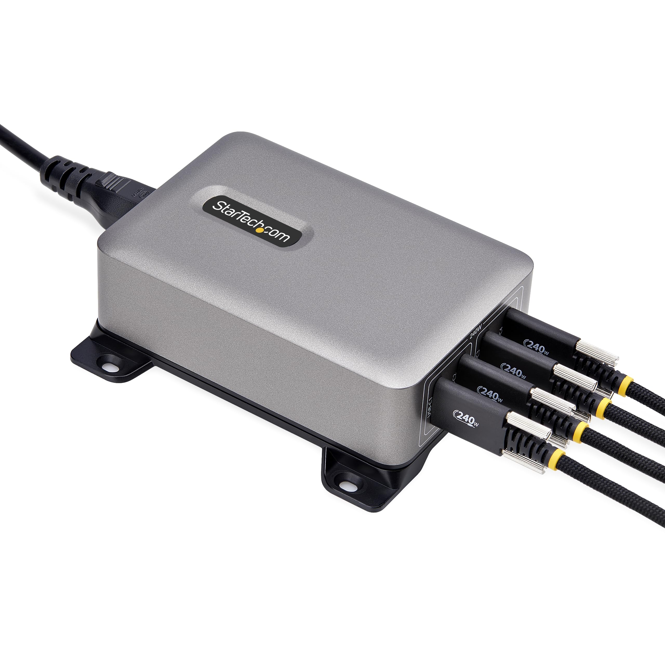 StarTech.​com Cargador USB-​C de 4 Puertos - Cargador USB Tipo C - Puerto 140W EPR - con Tornillos de Fijación - Total 240W
