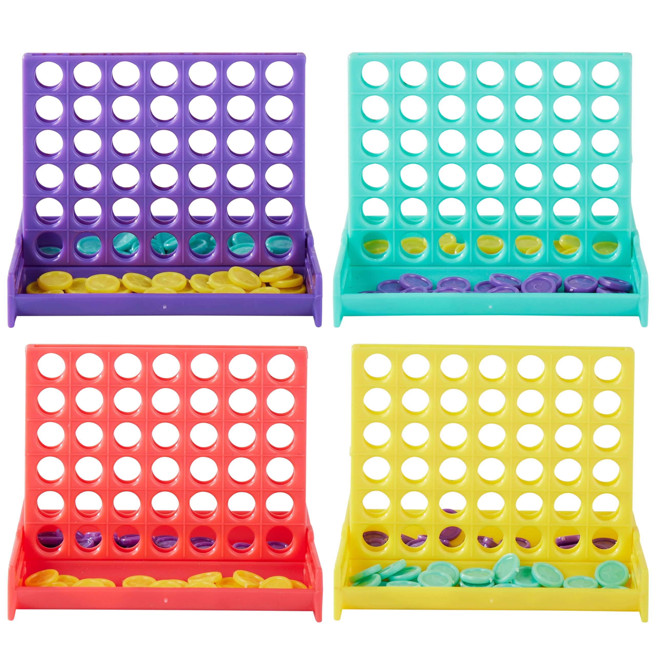 THE TWIDDLERS 24 Mini Four In A Row Board Games, 4 Assorted Colours, Multipack Mini Game Party Bag Fillers for Kids Birthday, Unisex Connect Challenge, Classroom Gifts Rewards Age 3+