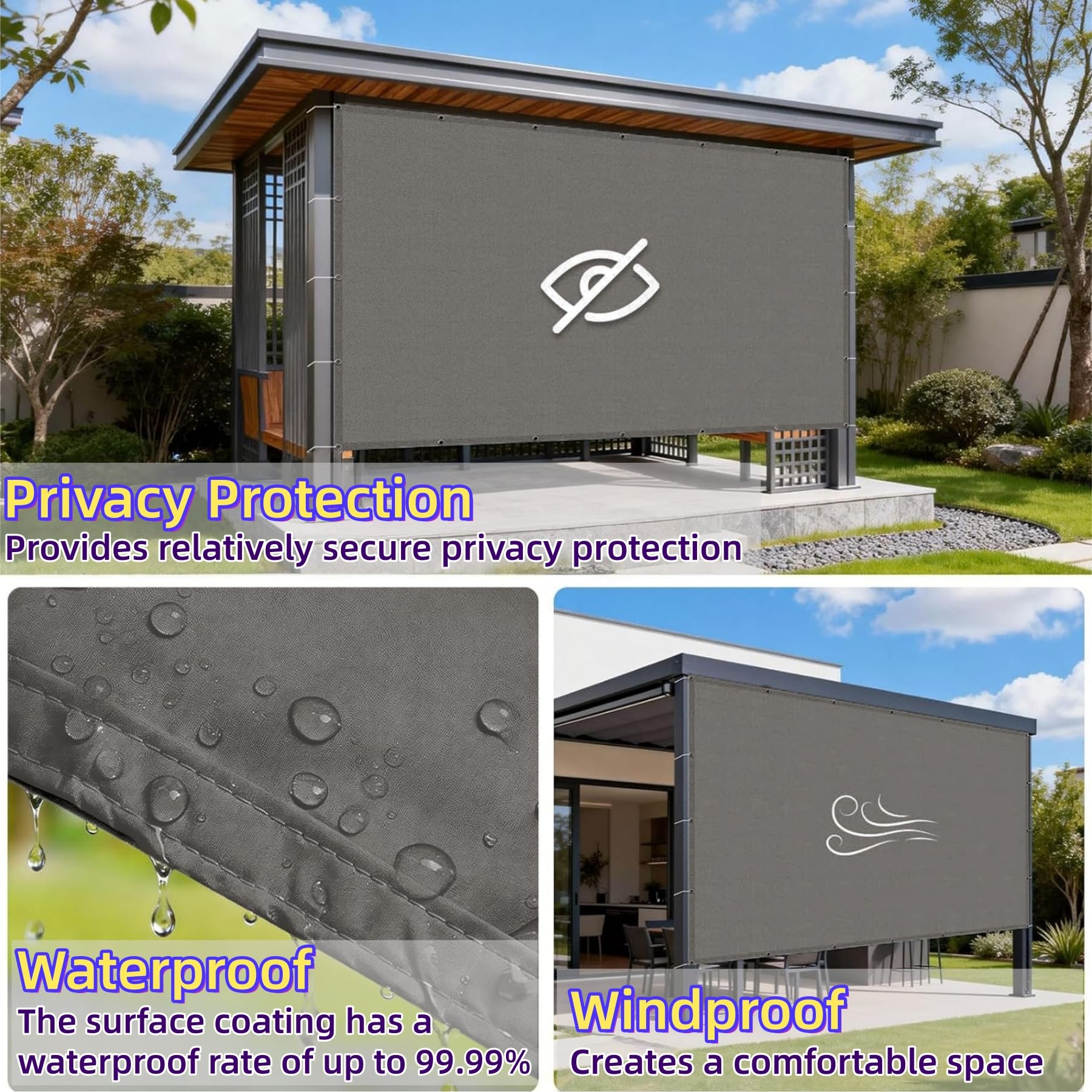 Sonnensegel 400 x 600 cm Wetterschutz Uv-Schutz Rechteckig Sonnenschutz Segel Ohne Bohren mit Ösen Und Seil Nach Mass für Balkon Terrasse Garten Pool Camping, Dunkelgrau