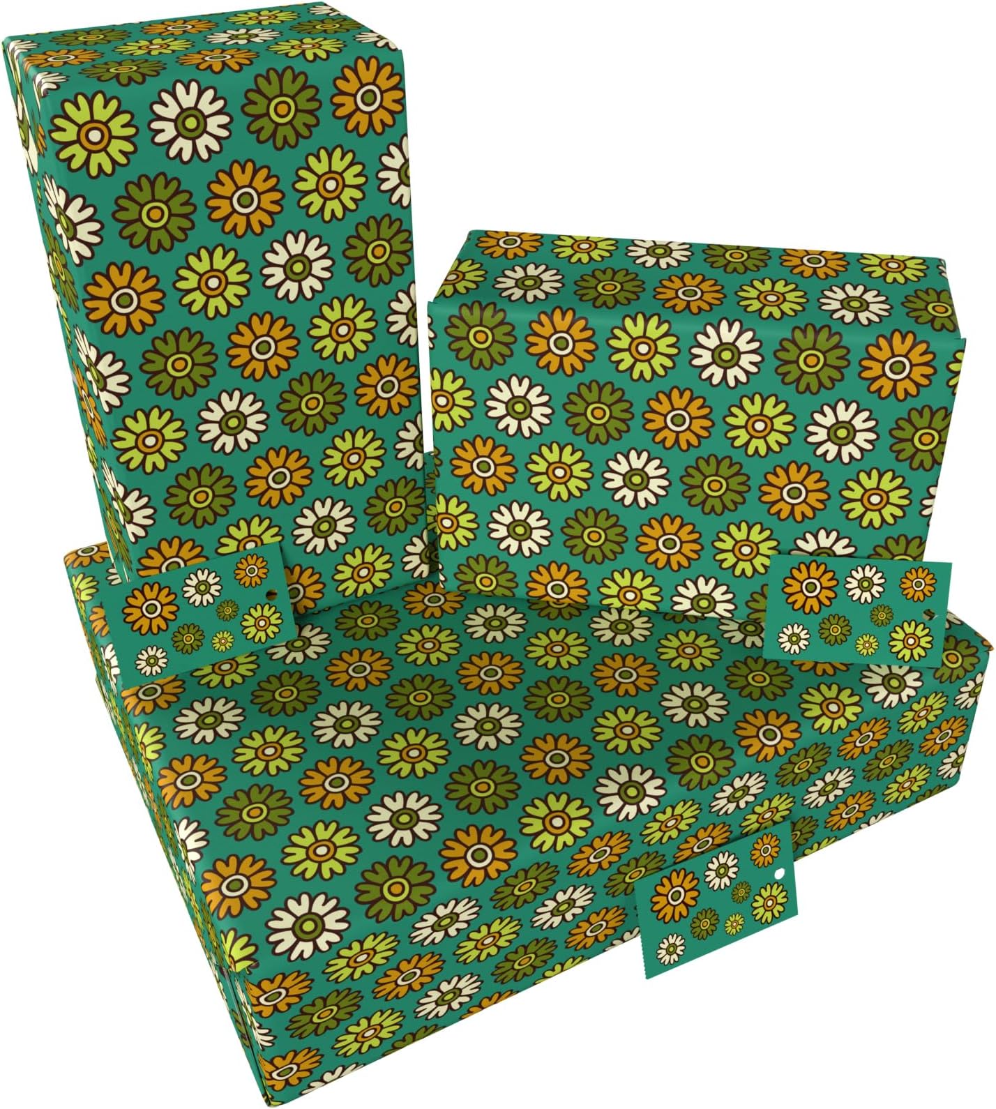 Luxury ECO Gift Wrap - 3 sheets/tags - Classic Vintage Retro Blue Flowers - Birthday - Recycled & Recyclable Wrapping Paper - Re-wrapped