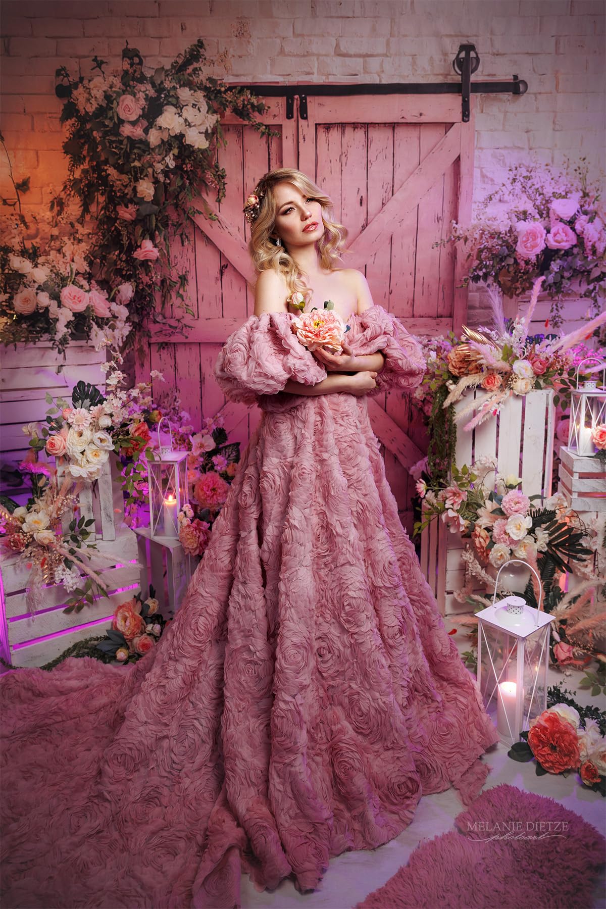 Kate Barn Wood Door Fondale 10x6.5ft/3x2m Matrimonio floreale rosa per fotografia Fiore Festa di compleanno Sfondo Studio fotografico Puntelli Neonati Photo Booth