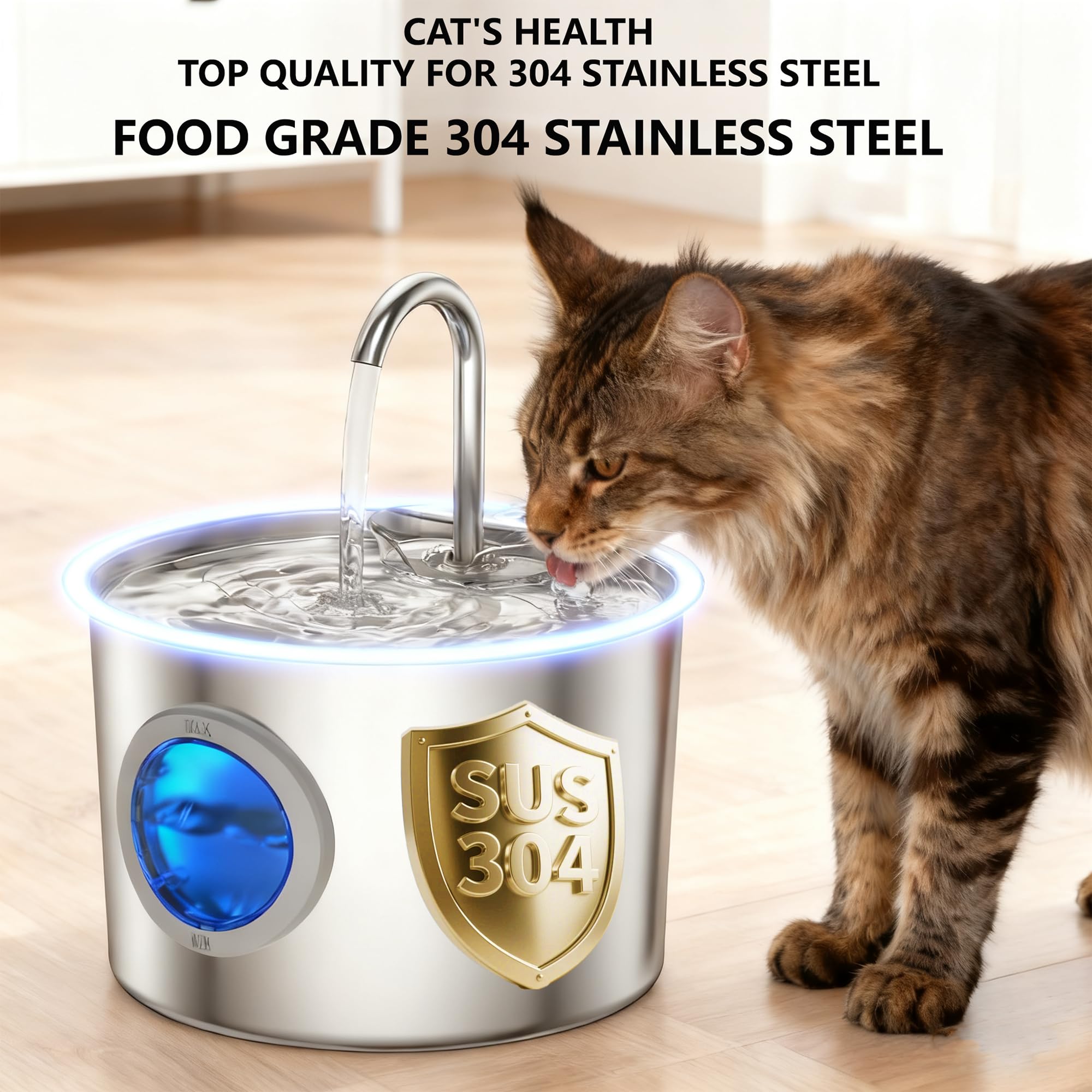 Cat Water Fountain Advanced 304 Stainless Steel 2.2L/74oz with Detachable Tank, Easy to Clean, Automatic Pet Fountain Quiet Cats Water Dispenser, Dogs (74oz Cat Fountain + 6 Filters) - image 3