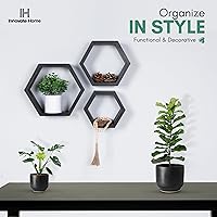 Vista 2 de Estantes flotantes hexagonales para dormitorio, baño, cocina y sala de estar, decoración de pared y almacenamiento, juego de 3, estantes de panal
