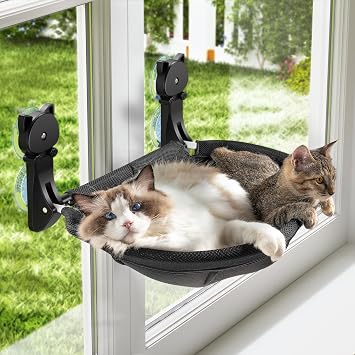 JUNSPOW Cat Window Hammock, Foldable, Cat Bed, Suction Cup, Cat Hammock, Window, Cat Bed, Load Capacity 39.7 lbs 18 kg, 19.7 x 14.2 inches 50 x 36 cm, Easy to Install, Removable Zipper Design