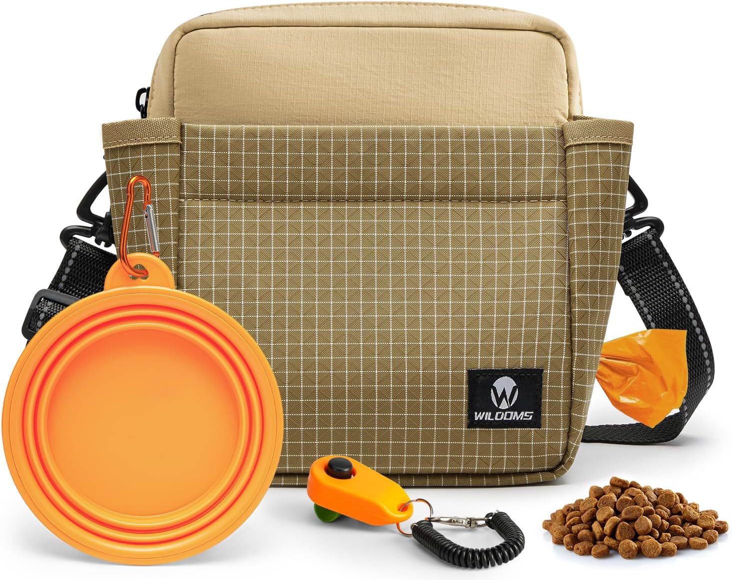 Dog Treat Pouch – Large Capacity with Magnetic Closure, Dog Walking Fanny Pack Built-in Poop Bag Dispenser, Clicker & Collapsible Bowl for Training & Walking - Khaki