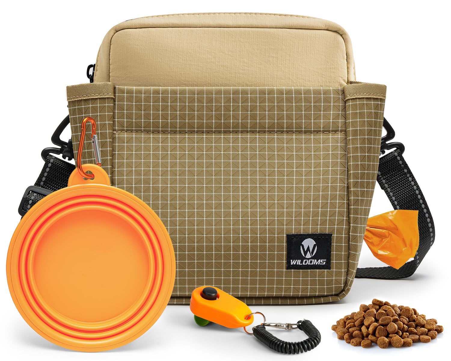 WILDOMS Dog Treat Pouch – Large Capacity with Magnetic Closure, Dog Walking Fanny Pack Built-in Poop Bag Dispenser, Clicker & Collapsible Bowl for Training & Walking - Khaki