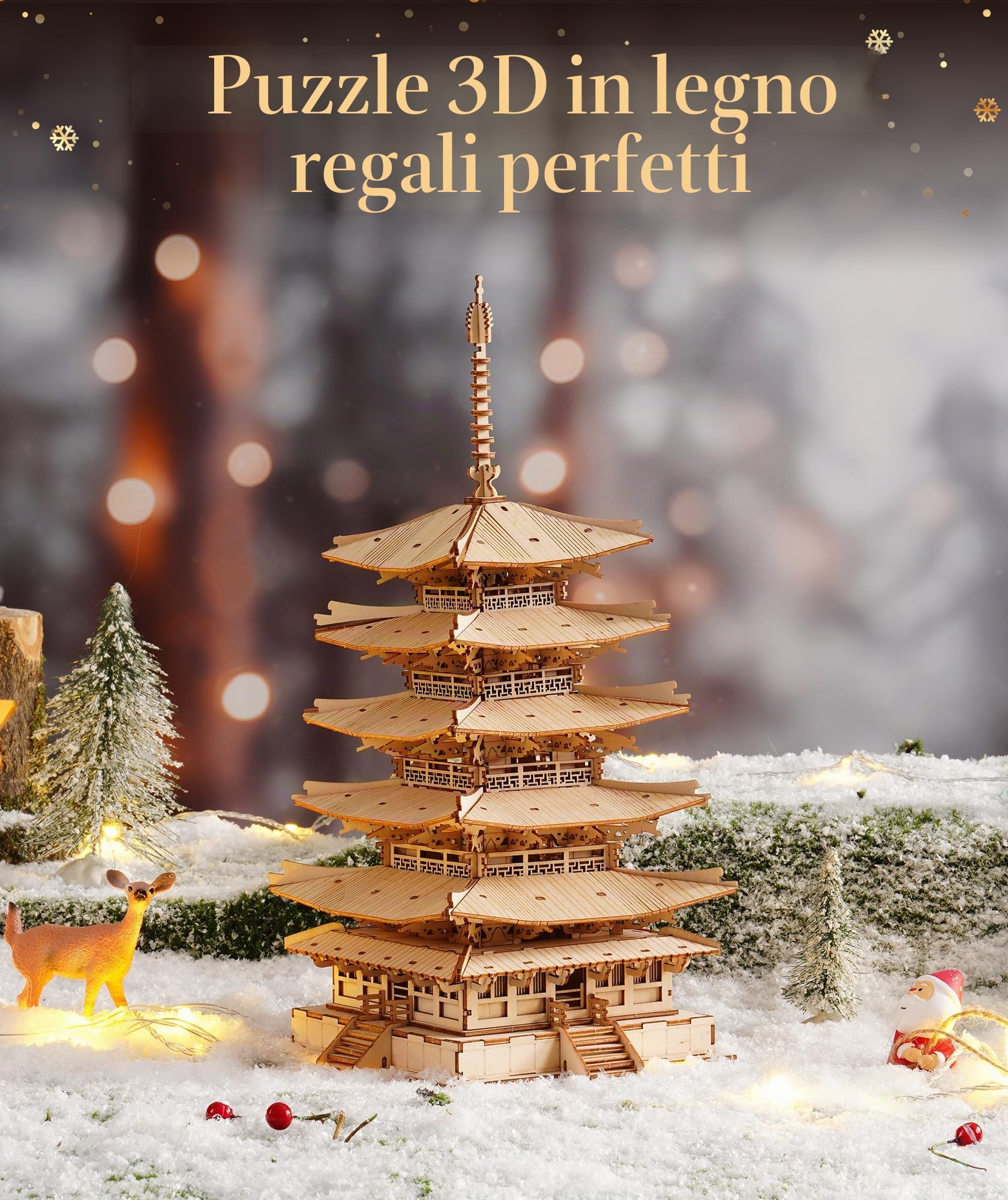 RoWood Puzzle 3D Legno Modellismo da Costruire Adulti, Modellini da Costruire per Adulti (Pagoda a Cinque Piani)