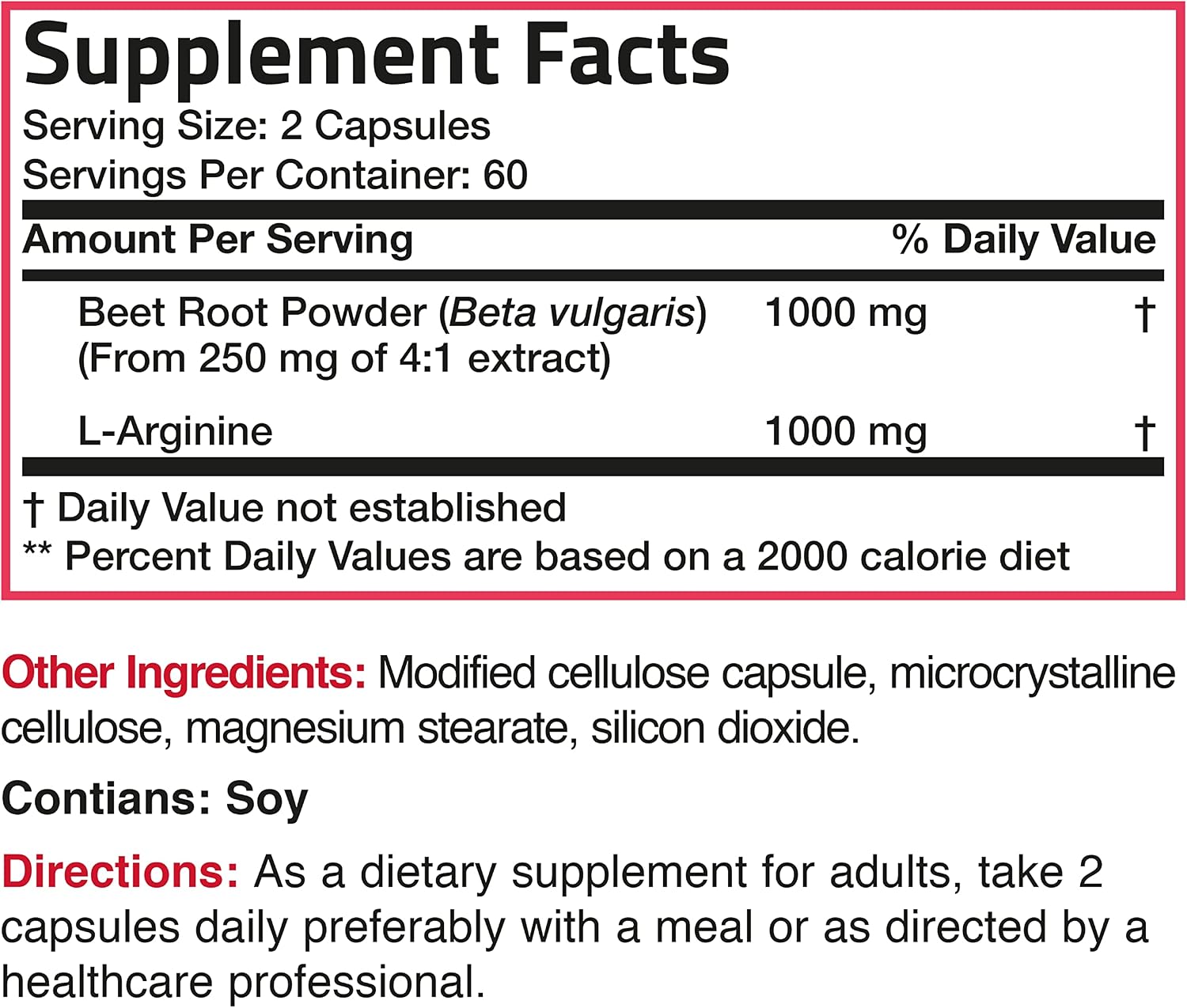 Bronson Beet Root + L-Arginine 2000 MG Nitric Oxide Production- Non-GMO, 120 Vegetarian Capsules