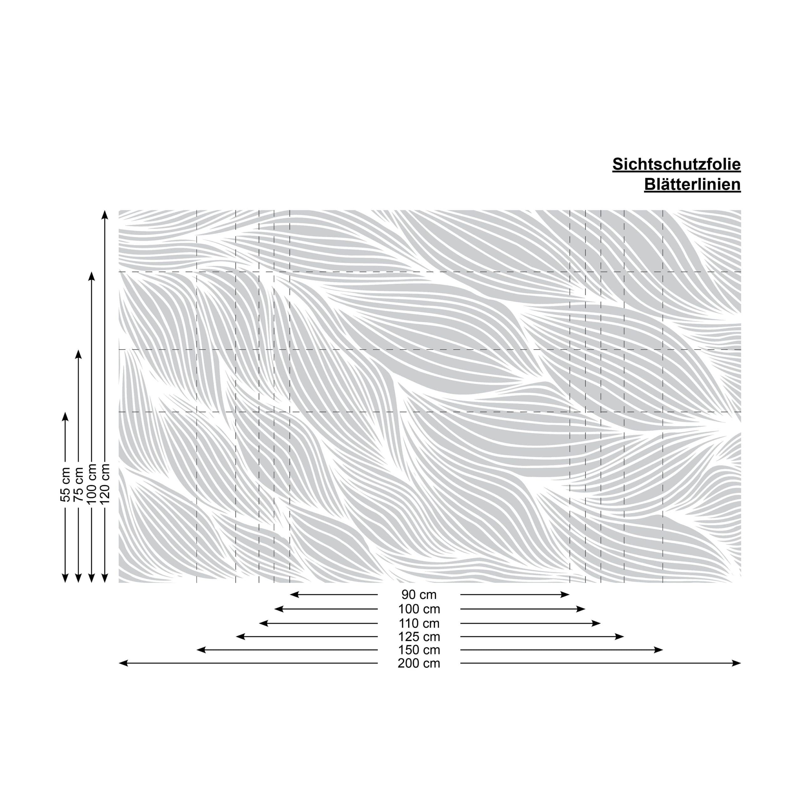 Sichtschutzfolie Fenster Küche Blätter Linien Fensterfolie Fensterdeko Milchglasfolie, 120 cm hoch, 90 cm breit