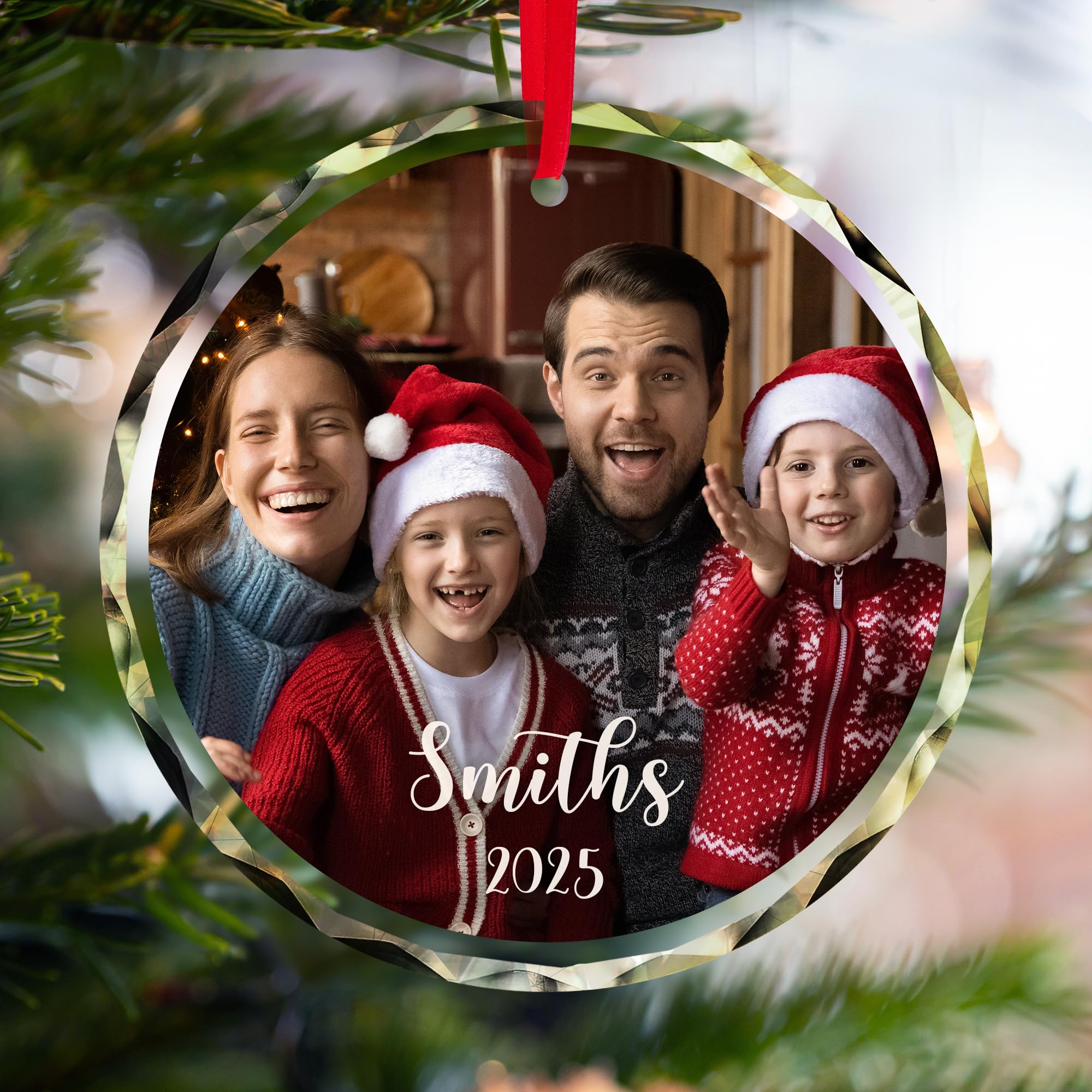 Personalized Christmas Ornaments - Custom Photo Crystal Glass Ornament, Made in USA, Family, Baby's, Pets, First Xmas Decor by Soul Decor