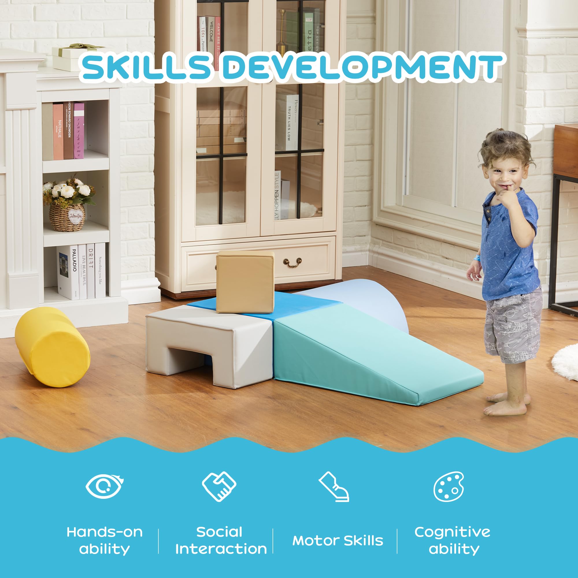 AIYAPLAY 6PCS Modulo motricità Bébé Parcours motricità Bébé Blocchi di Costruzione in Mousse con Custodia in Materiale Sintetico - Giocattoli didattici per Bambini in età prescolare, Multicolore