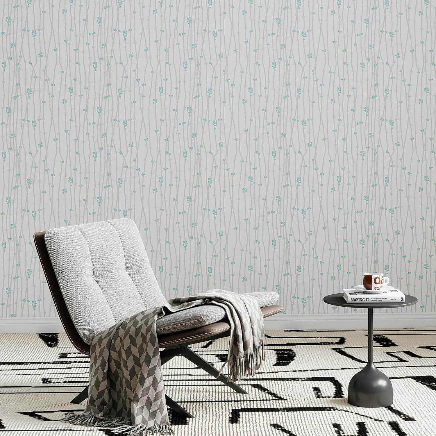 Modern Peel and Stick Wallpaper 17.3" x 80" White Wall Paper Peel and Stick Boho Birch-Twig Stripe Contact Paper Removable Self Adhesive Wallpaper for Bathroom Bedroom Shelf Cabinet Decor Vinyl