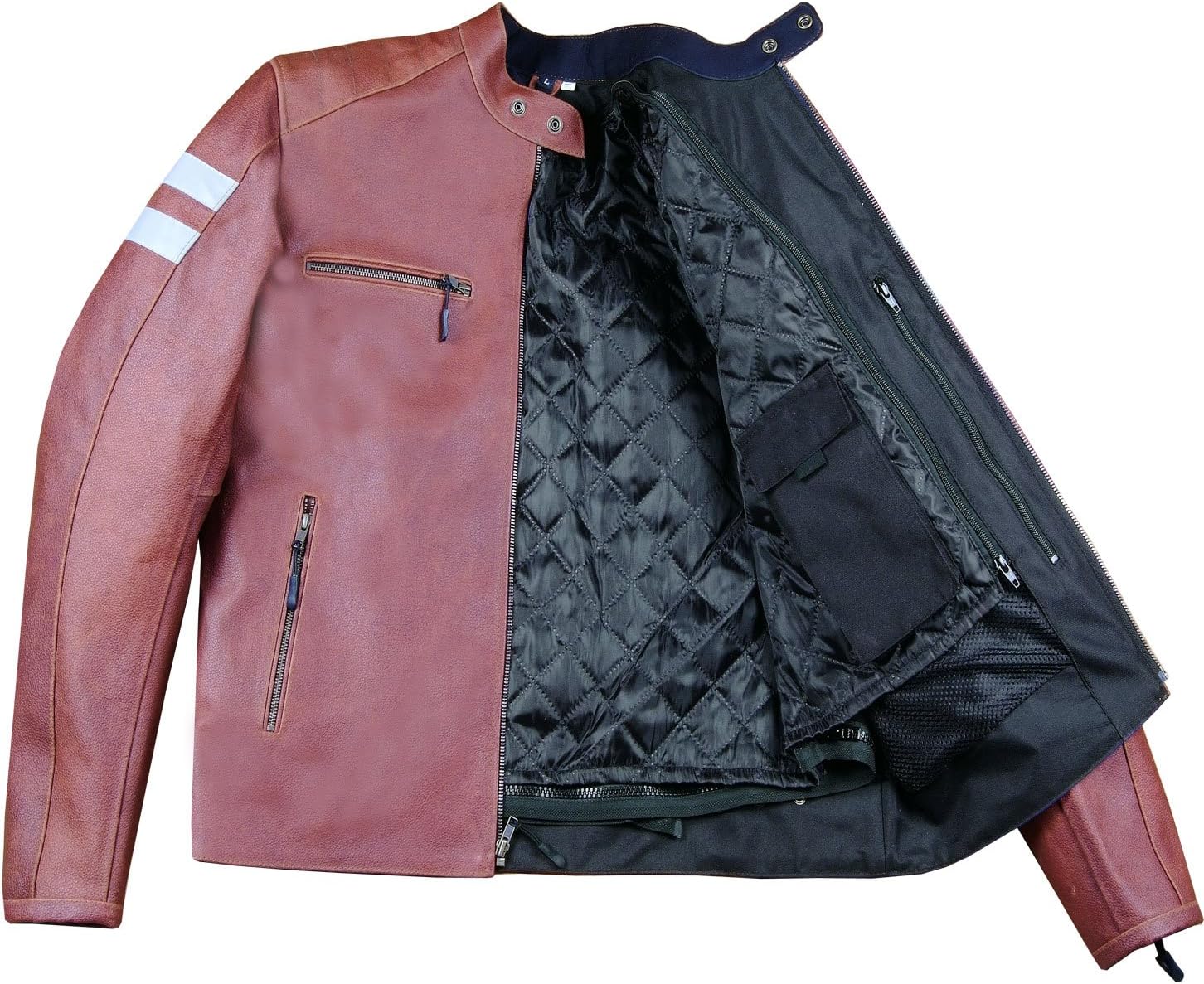 Men's Genuine Leather Jacket Motorcycle CE Armor Biker Safety Cruiser Brown L : Automotive