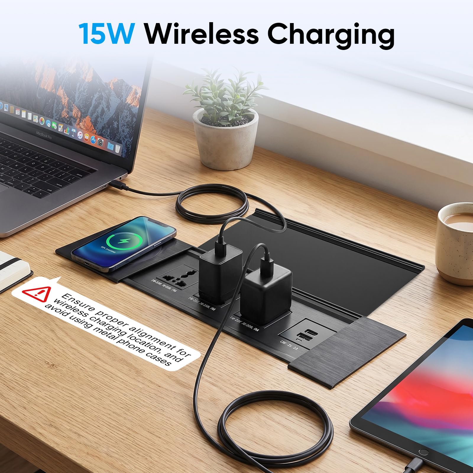 6 in 1 Einbau Steckdosenleiste mit 15W Qi & PD20W, Einbausteckdose mit USB