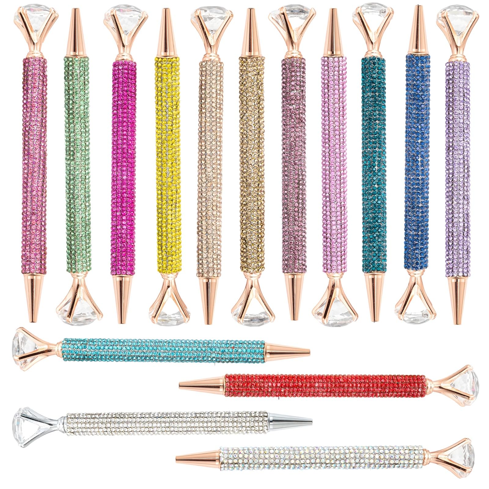 15 penne a sfera con strass, in metallo, con grande top con strass di cristallo, penne multicolore per Natale, compleanno, ufficio, materiale scolastico, set regalo per colleghi