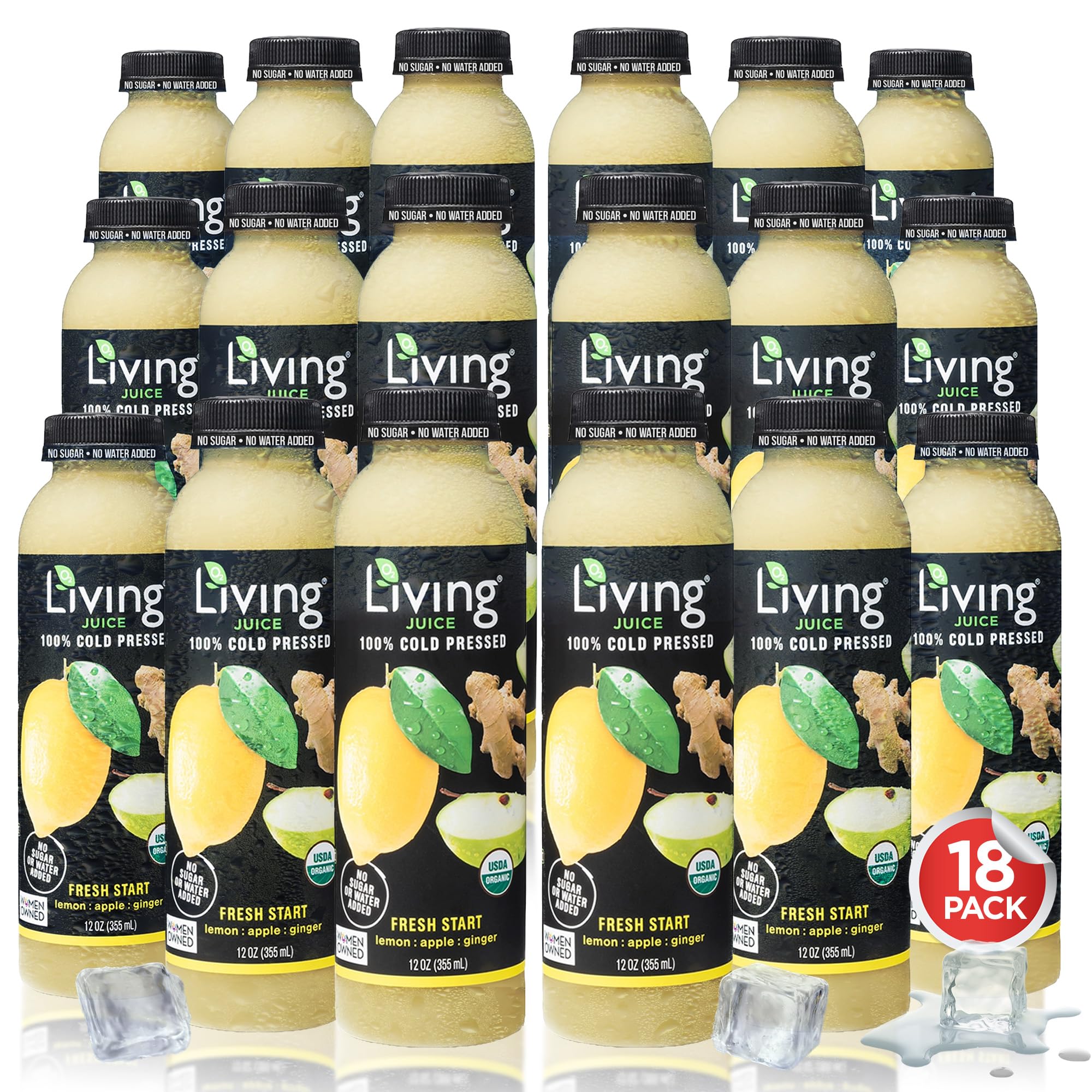 O2 Living Fresh Start Organic Juice Drink - 12oz, 18 Pack - Cold-Pressed Juice Drink with No Added Sugars or Water, Natural Sweetness from Fruits, Packed with Nutrients & Vitamins, Refreshing, Non-GMOUSDA Organic