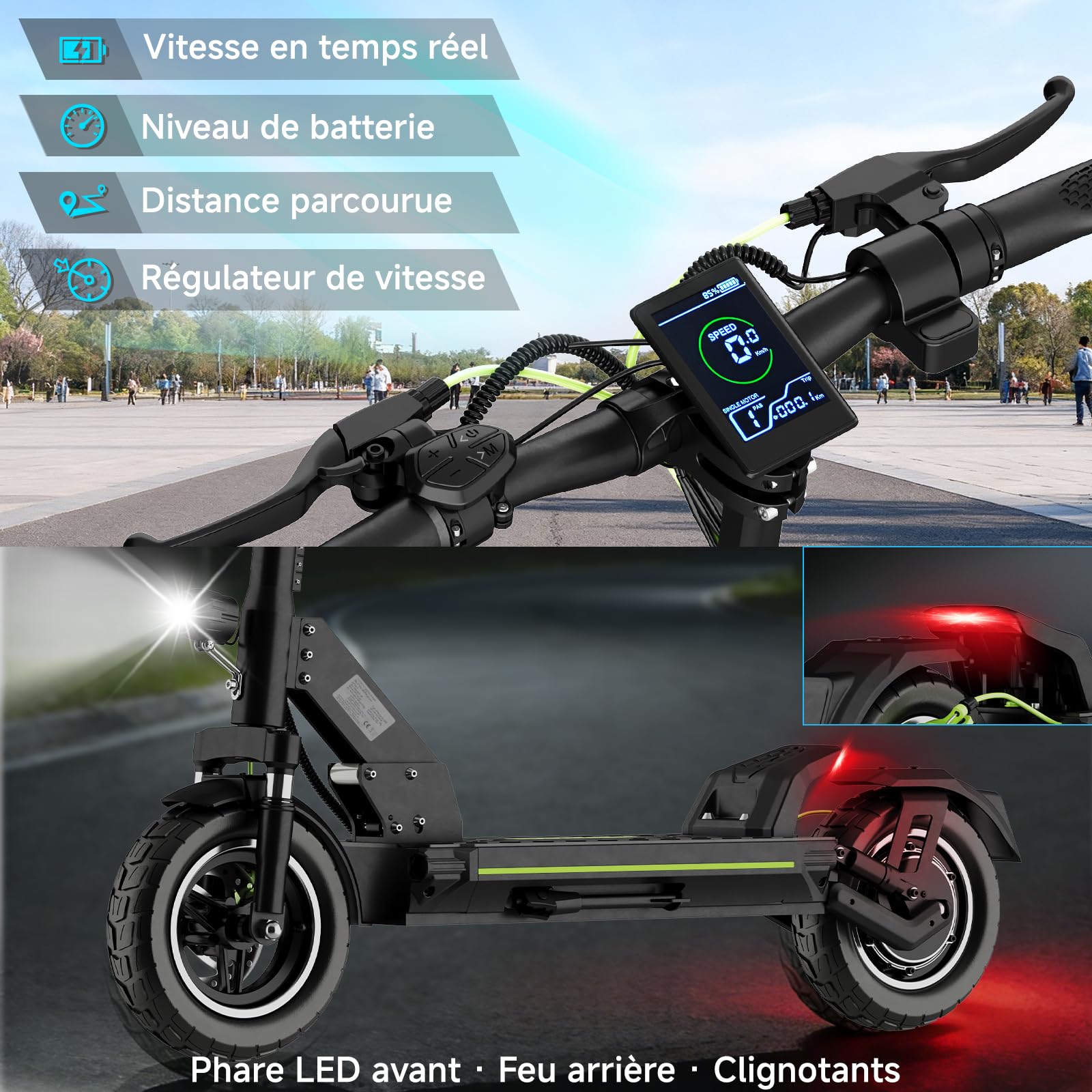 TODIMART D6 Trottinette Électrique Adulte, Autonomie 50–55 km, Batterie 48V 13Ah, Moteur 500W (800W Max), Pliable, Puissante, Double Suspension, Tout-Terrain, Ultra Légère, Scooter Electrique Adulte