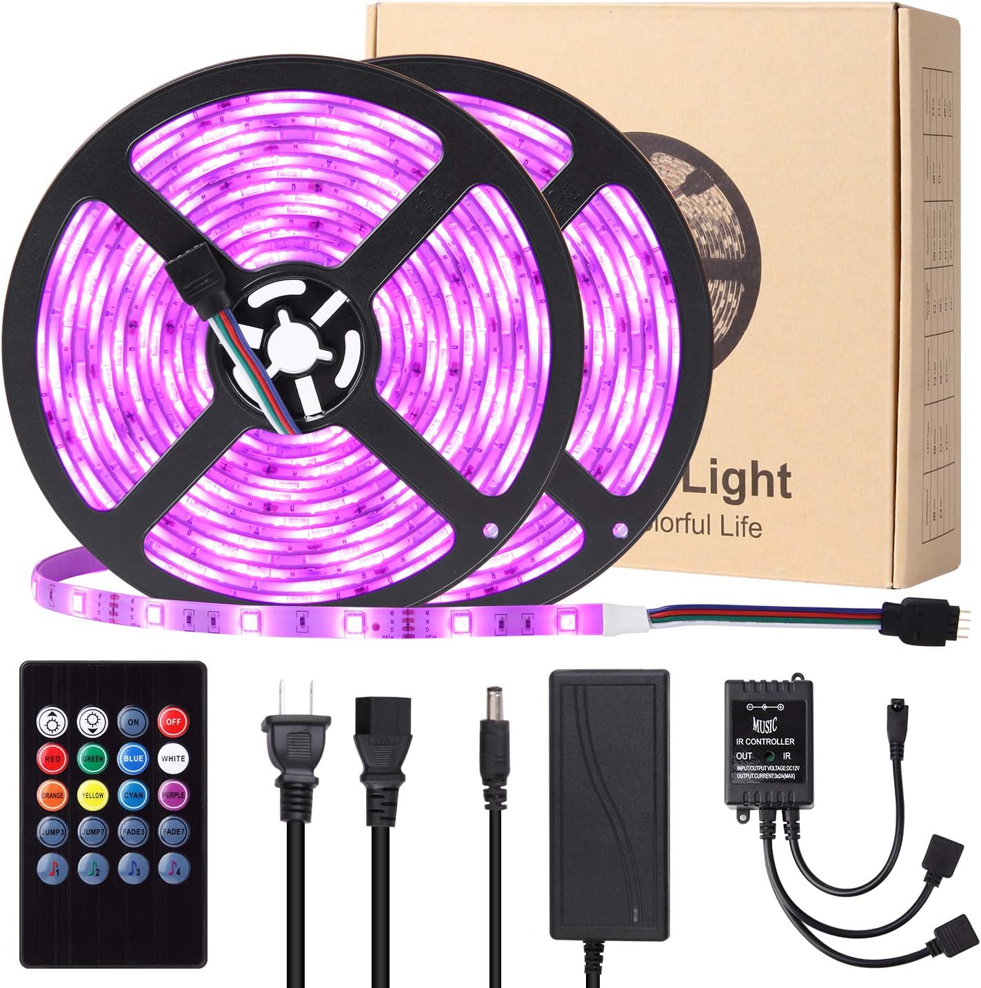 Targherle LED Strip Lights, 33ft/10M Led Light Strip SMD 5050 IP65 Waterproof RGB Flexible Light Strip Kit with 44 Key IR Remote RGB Controller, Strengthen 3M Tape, 12V 5APower Supply (Brown)