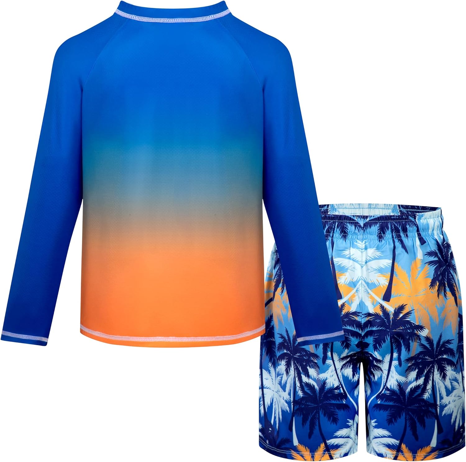 Belovance Boys Two Piece Rash Guard Swim Set Toddler Kids Long Sleeve Bathing Suit Swimwear Shirt with Trunks Quick Dry 5-12Y