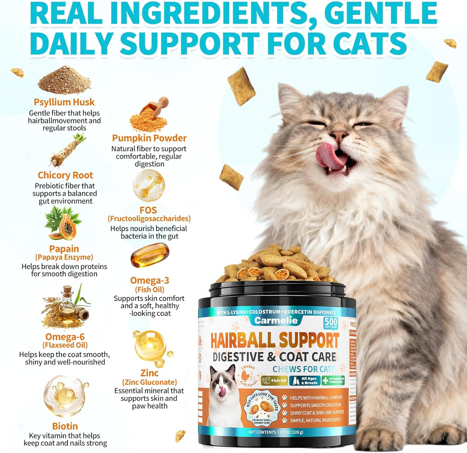 Cat Hairball & Calming Chews Bundle – 500 Hairball Support Chews + 500 Calming Chews for Cats – Digestive & Emotional Wellness