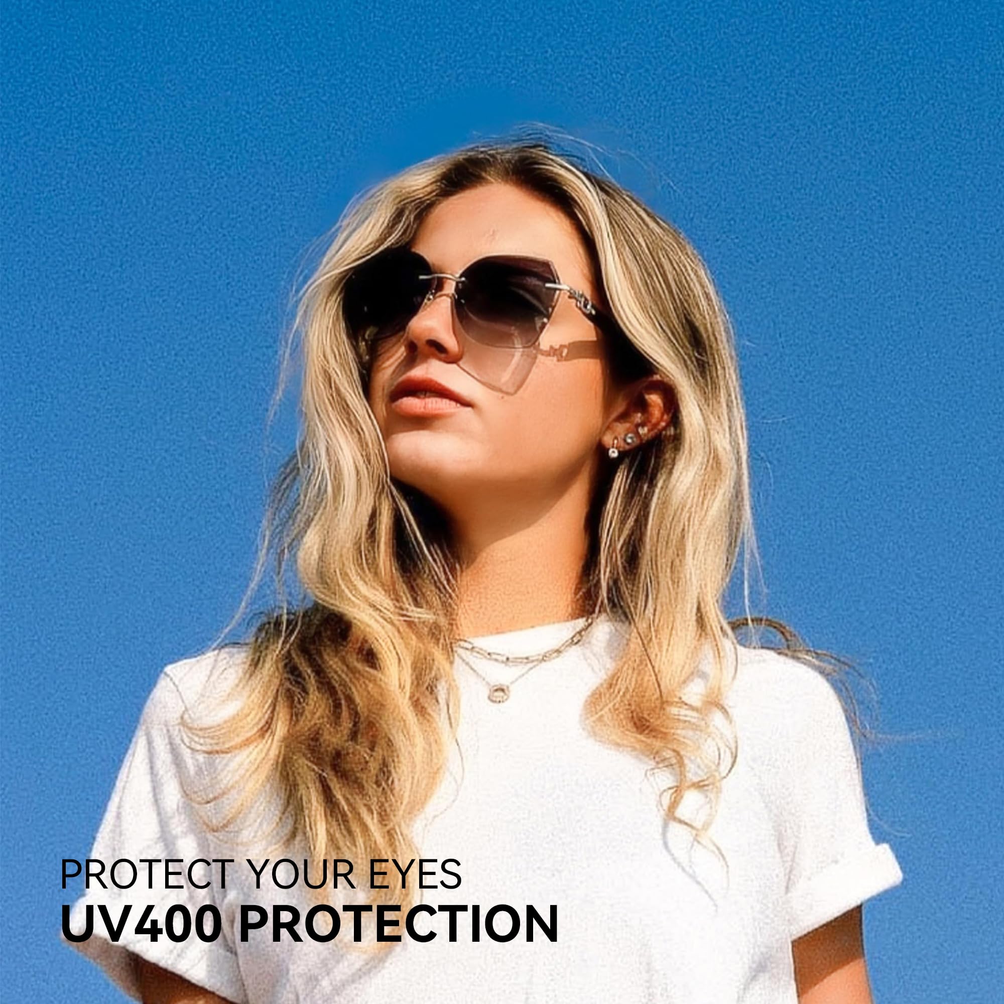 ZENOTTIC Oversize Occhiali da Sole da Donna Grandi Senza Montatura Lenti Sfumate con Taglio Geometric a Diamante con Protezione UV Fashion Shades Moda