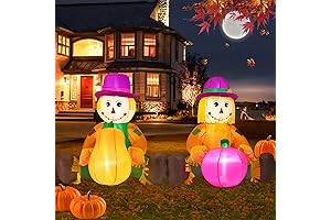 Pumpkined Scarecrow Inflatable Yard Decor - 6.5ft Blow Up Fall Decorations