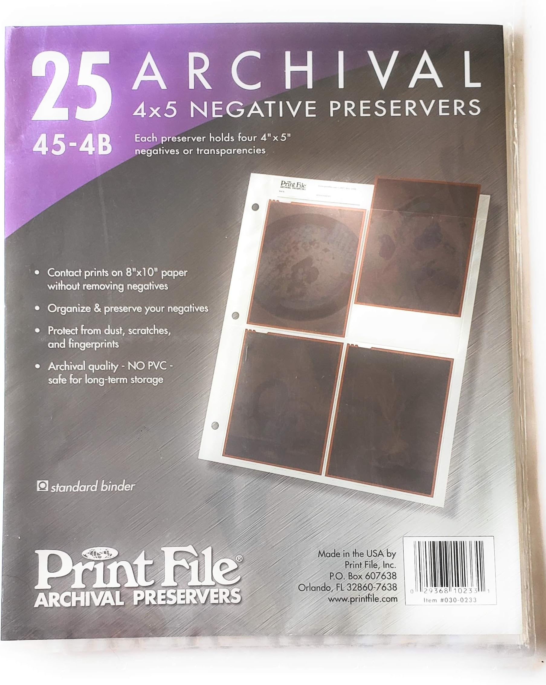 Archival Negative Pages Holds Four 4 x 5 Inches Negatives or Transparencies, Pack of 25