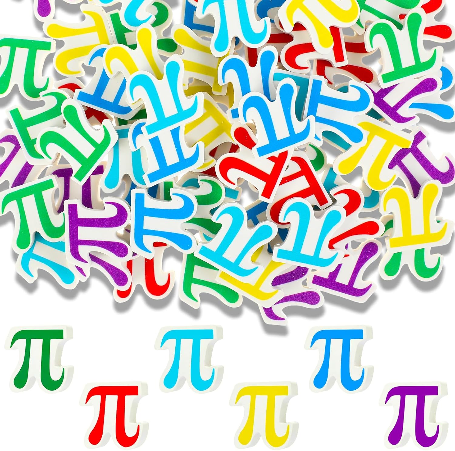 72 Pcs Pi Day Mini Erasers Bulk 3D π Shape Puzzle Erasers Novelty Math Theme Stationery for International Math Day, Student Classroom Reward Homework Prize Gift Party Favors, 6 Colors
